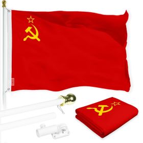 Combo Pack 6 Ft Tangle Free Aluminum Spinning Flagpole White Union of Soviet Socialist Republics USSR Flag 3x5 Ft Printed 150D Polyester Pole wit