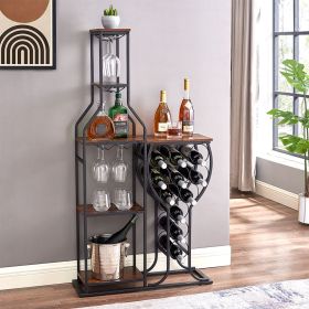 11-Bottle Floor Wine Rack,5 Tier Freestanding Wine Rack with Wine Glass Holder and Storage Shelves,for Home Bar,Living Room,Dining Room,Gift
