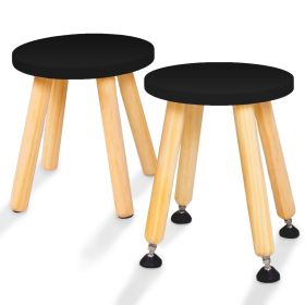 Wooden Step Stool for Kids and Toddlers Set of 2 Black Extendable Legs Kids Chair Sensory Table Seat Children's Round Sitting Furniture with Leve