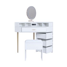 dresser with its own storage and delicate mirror table, carrying a stool, featuring USB port, suitable for bedroom