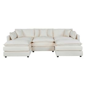 21873 3-seater beige sofa plus 2 footrests