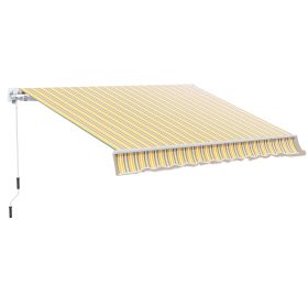12 X 10 Manual Retractable Awning Outdoor Sunshade Shelter For Patio, Balcony, Yard, With Adjustable & Versatile Design, Yellow And Grey (Color: yellow)