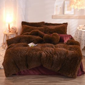 Luxury Thick Fleece Duvet Cover Queen King Winter Warm Bed Quilt Cover Pillowcase Fluffy Plush Shaggy Bedclothes Bedding Set Winter Body Keep Warm (Option: Coffee-1.8M)