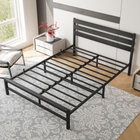 Queen Size Platform Bed Frame With Wooden Headboard, Under Bed Storage, Non-Slip, Noise Free, Easy Assembly, Black (Color: Black)