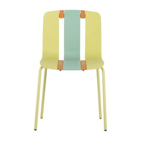 4 Pack Modern Striped Color Block Chairs  Indoor Outdoor PP Plastic Seat & Sturdy Metal Legs, Vibrant Yellow, Orange, Green  For Living Room, Bal (Option: Grain Yellow)