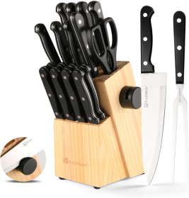 19-piece Knife Set, German Steel, Durable, Dishwasher-safe, Kitchen Knife Set With Built-in Sharpener For Chopping, Slicing, Dicing And Cutting (Option: 19Pieces-Black)