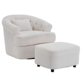 Swivel Chair With Ottoman, Modern Luxury Velvet Swivel Accent Chair, Comfy Round Armchair, Single Sofa Armchair With Lounge Seat For Bedroom Offi (Color: Beige)