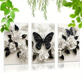 3 Pieces Set Of Framed Wall Art Canvas Prints Featuring A Black Butterfly And White Roses - Perfect For Home, Office, Living Room, Or Bedroom--Se (Option: 24X18inch)