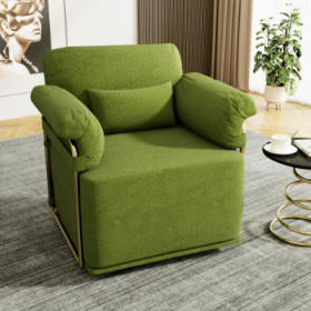 360 Degree Square Swivel Accent Sofa Chair,Fluffy Fabric Lounge Wide Upholstered Reading Chair With Gold Metal Legs, Comfortable Armchair For Liv (Color: Green)