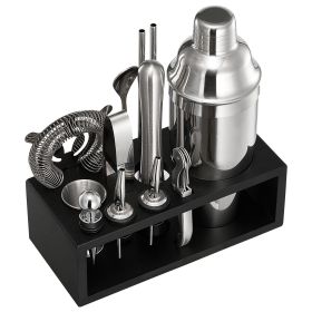 Cocktail Shaker Set, 13-Piece Stainless Steel Bar Tools with Bamboo Stand, Martini Bartender Kit Accessories | Mixer Spoon, Muddler, Jigger, Strainer