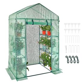 Walk-in Green House, 4.6 x 2.4 x 6.7 ft, Greenhouse with Shelves, High Strength PE Cover with Doors, Windows and Steel Frame, Set Up in Minutes