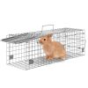Live Animal Cage Trap, 24" x 8" x 8" Humane Cat Trap Galvanized Iron, Folding Animal Trap with Handle for Rabbits, Stray Cats, Squirrels, Raccoons