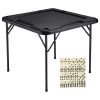 Mahjong Table, Square 4 Player Folding Card Table with 4 Cup Holders & 4 Chip Trays