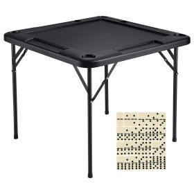 Mahjong Table, Square 4 Player Folding Card Table with 4 Cup Holders & 4 Chip Trays
