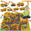 Jiakora Construction Vehicle Toy Truck w/Play Mat Road Signs, Dump Trucks, Excavator, Cement Mixer Trucks, Crane