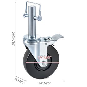 4 Pack 5" Heavy Duty Scaffolding Rubber Swivel Caster With Dual Locking 1" Solid Round Stem 280LBS Capacity Per Wheel