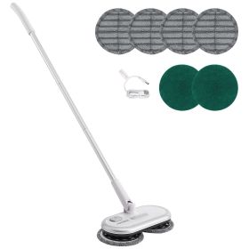 Cordless Electric Mop, Up to 70 mins Powerful Battery, Electric Spin Mop with Dual Spinning Heads, 4 Microfiber Pads & 2 Floor Scrubber Pads