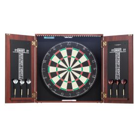 Dartboard and Cabinet Set, Ready-to-Play Bundle Official Size Dartboard Cabinet, Steel Tip Dart Hideaway Cabinet, Features LED Light, Easy Assembly