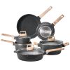 17 Piece Pots and Pans Set Nonstick, Granite Cookware Set, Induction Cookwares, Kitchen RV Cooking Sets with Frying, Sauce, Saute, Tempered Glass Lids