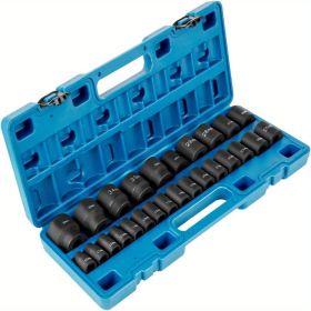 Impact Socket Set: 26 pieces, 1/2" Drive - CR - Mo material, 6-point and shallow sockets, Metric sizes 10mm - 36mm, Sturdy construction