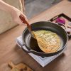 WANGYUANJI 11"Cast Iron Wok with Dual Handles and Wooden Lid, Uncoated Frying Pan for Gas and IH, Chinese Thickened Pancake Pan