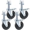 4 Pack 5" Heavy Duty Scaffolding Rubber Swivel Caster With Dual Locking 1" Solid Round Stem 280LBS Capacity Per Wheel