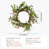 Artificial Decorative Wreath, 22 in, Pink Green, Decorated with Daisies, Babysbreath, Buds