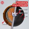 WANGYUANJI 13.4" Carbon Steel Wok Pan, Woks & Stir-Fry Pans with Glass Lid No Chemical Coated Flat Bottom Iron Wok for Induction, Electric, Gas