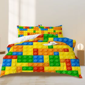 3pcs Funny Dot Building Blocks Comforter Set Colorful Bricks Thin Bedding Duvet Game Summer Quilt Set Twin Full Size (Option: Queen-Multicolor)