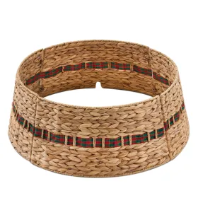 Handcrafted Woven Hyacinth Wicker Christmas Tree Collar - Rattan Xmas Tree Skirt & Stand Base Cover (XmasRibbon, 28 In) (Option: defaulttitle)