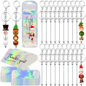 60 Pcs Beadable Keychain Bar Bulk Silver Bead Keychain Beaded Item For Pendant DIY Alloy Blank Key Chain Accessories Bulk Includes 20 Beadable Ke (Option: 60Pcs)