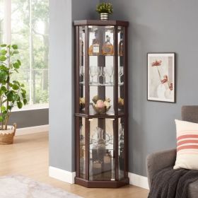 Corner Lighted Curio Cabinet Corner Glass Cabinet Lighted Curio Cabinet Corner Display Case For Living Room, Curio Cabinet, Antique Collection, Wine,B (Option: Dark Oak)