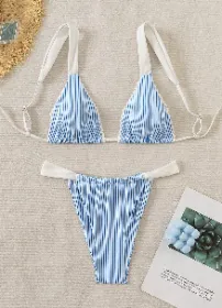 Triangle Bikini For Women 2 Piece Halter Bikini Sets Sexy High Cut Bathing Suit Side Tie Wave Textured Swimsuits (Option: XL)