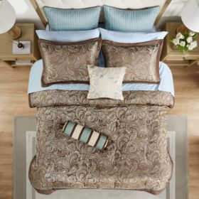 12 Piece Comforter Set With Cotton Bed Sheets Blue Brown Full (Option: BlueBrown)