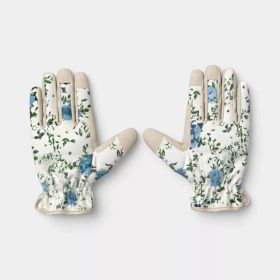 Floral Ikat Blossom Pattern Duck Canvas Work Gloves – One Size Khaki Garden Gloves (Option: IkatBlossom)