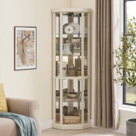 Corner Lighted Curio Cabinet Corner Glass Cabinet Lighted Curio Cabinet Corner Display Case For Living Room, Curio Cabinet, Antique Collection, Wine,B (Option: Antique Whitev)