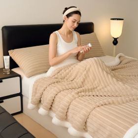 1PC Striped Plush Throw Blanket, Soft Fuzzy Warm Blanket For Sofa Couch Bedroom (Option: Beige-28x39 inch)