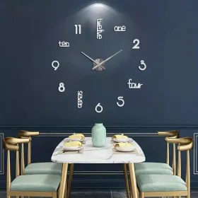 Large Modern Art Deco Wall Clock Silent Acrylic Unique Decorative Wall Clocks For Living Room Bedroom Home Office Hotel Classroom (Black) (Option: silvery)