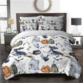 8pcs Halloween Comforter Set, Witch Pattern Bed In A Bag Bedding With Comforter Sheet Sham - 1 Comforter, 2 Pillow Shams, 1 Flat Sheet, 1 Fitted (Option: Queen-White)