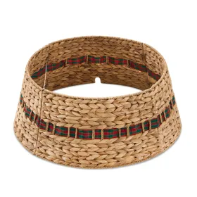 Handcrafted Woven Hyacinth Wicker Christmas Tree Collar - Rattan Xmas Tree Skirt & Stand Base Cover (XmasRibbon, 24 In) (Option: defaulttitle)