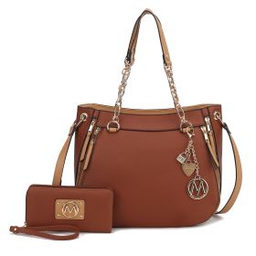 MKF Collection Lina Tote Handbag with Wristlet Wallet Vegan Leather Crossover Women's Purse by Mia K (Color: Cognac Beige, Material: Vegan Leather)