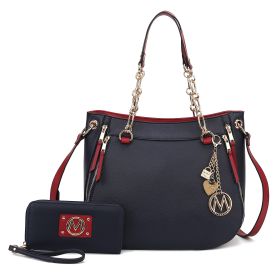 MKF Collection Lina Tote Handbag with Wristlet Wallet Vegan Leather Crossover Women's Purse by Mia K (Color: Navy, Material: Vegan Leather)