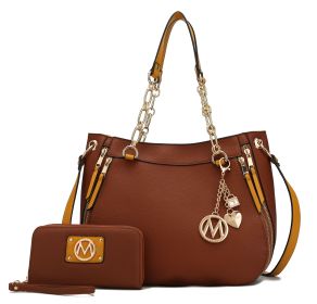 MKF Collection Lina Tote Handbag with Wristlet Wallet Vegan Leather Crossover Women's Purse by Mia K (Color: Cognac, Material: Vegan Leather)