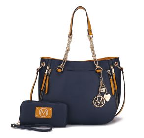 MKF Collection Lina Tote Handbag with Wristlet Wallet Vegan Leather Crossover Women's Purse by Mia K (Color: Navy Mustard, Material: Vegan Leather)