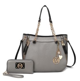 MKF Collection Lina Tote Handbag with Wristlet Wallet Vegan Leather Crossover Women's Purse by Mia K (Color: Pewter, Material: Vegan Leather)