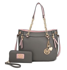 MKF Collection Lina Tote Handbag with Wristlet Wallet Vegan Leather Crossover Women's Purse by Mia K (Color: Charcoal, Material: Vegan Leather)