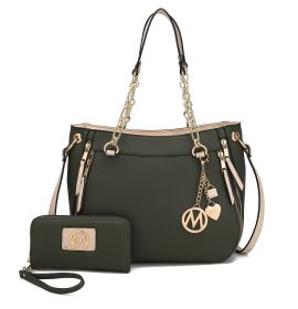 MKF Collection Lina Tote Handbag with Wristlet Wallet Vegan Leather Crossover Women's Purse by Mia K (Color: Olive, Material: Vegan Leather)