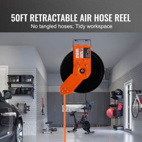 Retractable Air Hose Reel, 3/8 IN x 50 FT Hybrid Air Hose Max 300PSI, Air Compressor Hose Reel with 5 In Lead in (Default: Default)