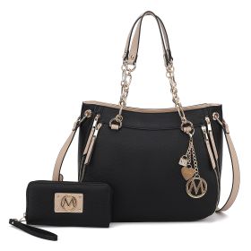 MKF Collection Lina Tote Handbag with Wristlet Wallet Vegan Leather Crossover Women's Purse by Mia K (Color: Black Beige, Material: Vegan Leather)