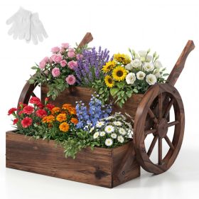 Rustic Wood Wagon Planter 2-Tier Versatile Raised Garden Bed With Wheels Built-in Drainage Hole For Growing Flowers And Holding Potted Plants (Option: Carbonized Brown)